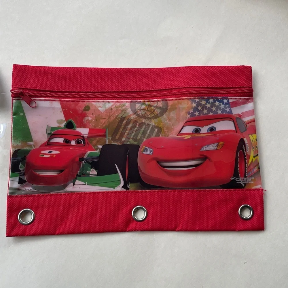 Disney 3 Ring Binder Pencil Pouch Set CARS FAIRIES + Box of Pens